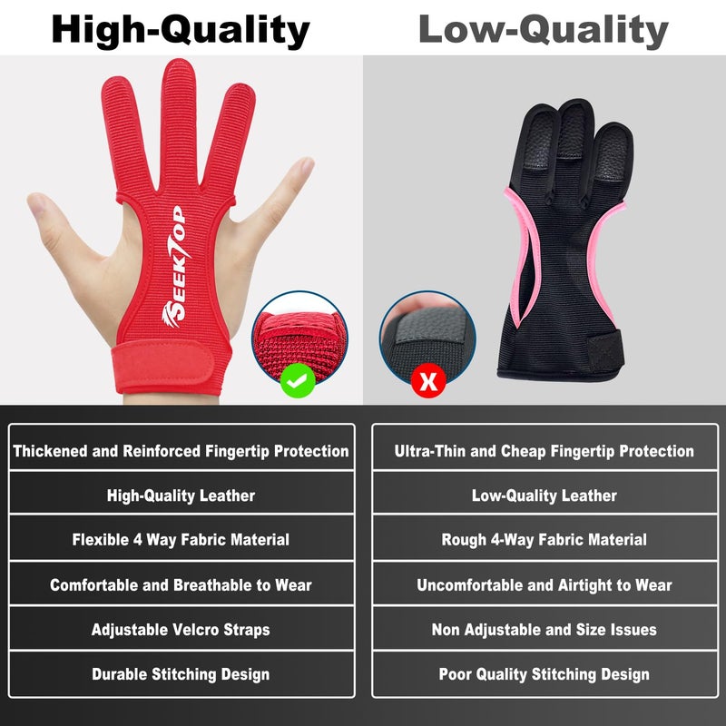 Seektop Archery Gloves Shooting Hunting Leather Three Finger Protector for Youth Adult Beginner (Red, S) - Image 4